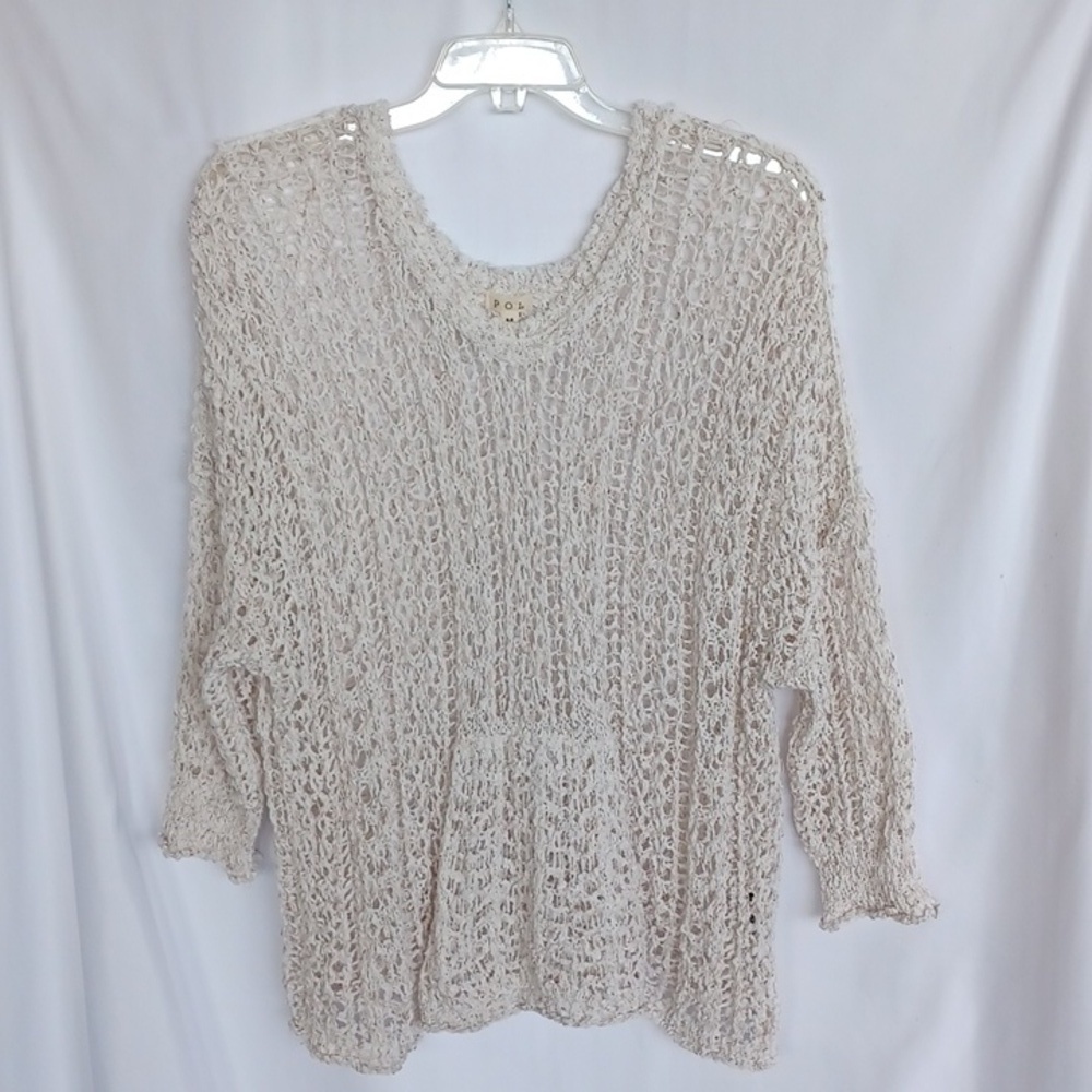 POL Cream Knit Sweater, M, Oversized, Cozy, Front Pocket, 28" PTP, 30" L